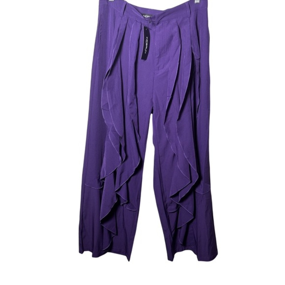 INCERUN‎ Women's Purple Ruffle Front Wide Leg Trousers Pants size small Rare NWT